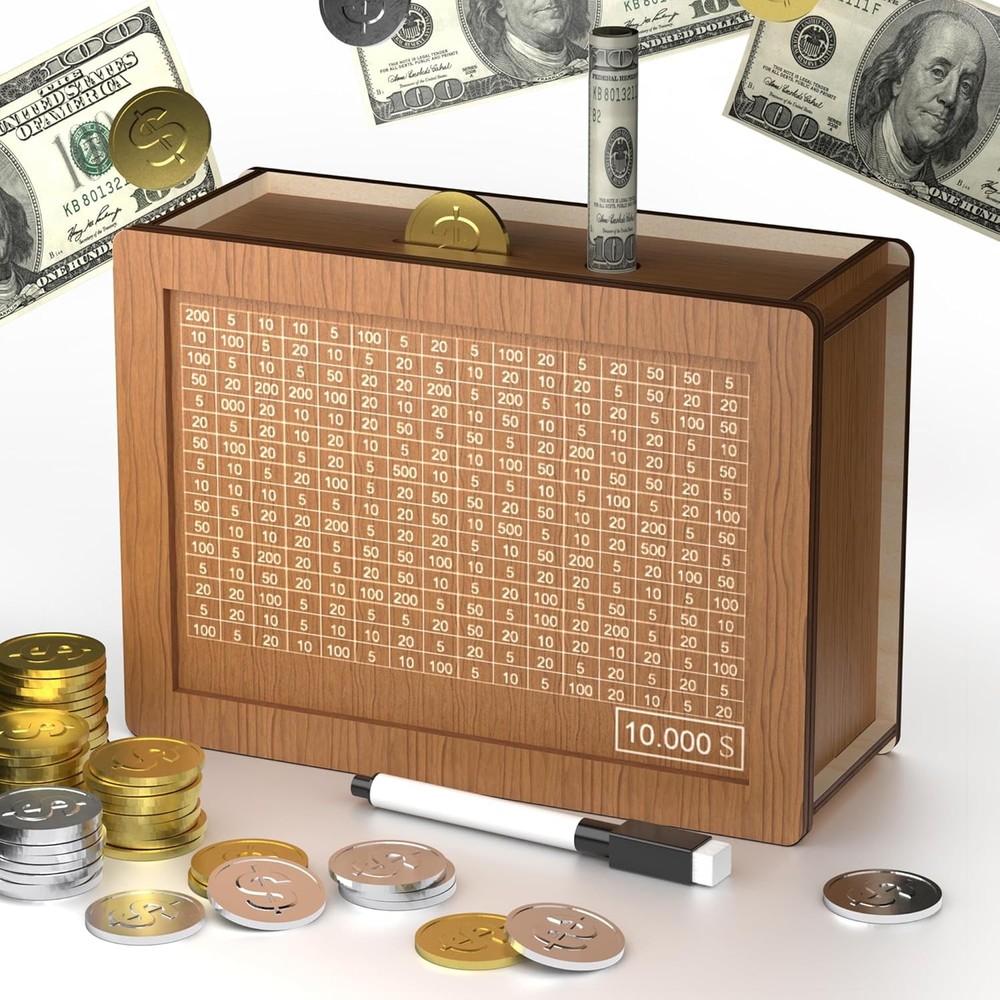 10000 Savings Challenge Box, Cash Vault Wooden Savings Box 10000, Kakeibo Money