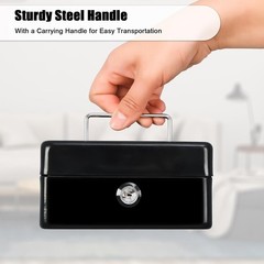 Black Small Lock Box Cash Safe with Key Portable Metal Secure Storage 5.91×4….