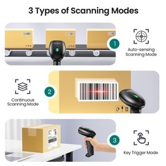 2D 1D Barcode Scanner with Stand, Bluetooth, Wireless and USB Wired