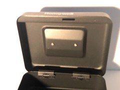 Honeywell black steel cash box with removable tray 8 x 6 x 3 1/2 in.