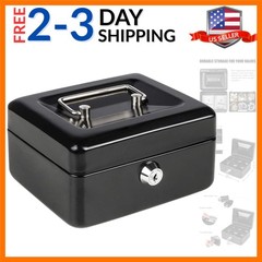 Cash Box with Money Tray, Small Money Box with Key Lock, 6″ x 4 4/5″ x 3″, Black