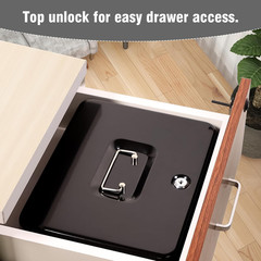 XL Locking Cash Box Key Lock Money Box w/ Tray 4 Bill 5 Coin Slots Black