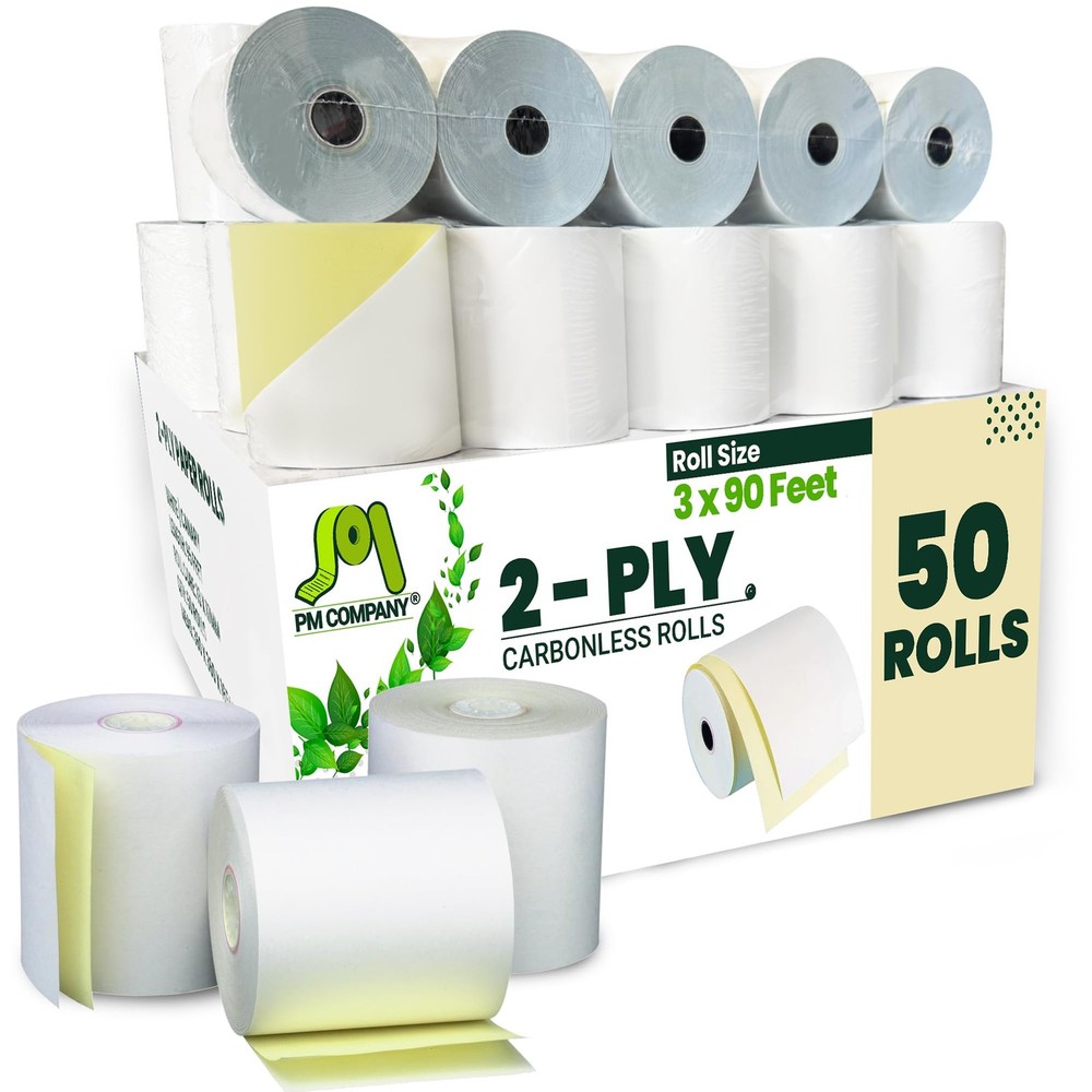 2 Ply POS/Cash Register Rolls, 3 Inches X 90 Feet, White/Canary, 50 per Carto…