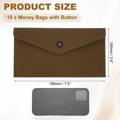10Pcs Felt Money Bag, Felt Cellphone Sleeve Case Pouch Cash Bag, Dark Brown