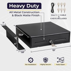 13″ Electronic Cash Register Drawer POS Cash Tray 4 Bill 5 Coin Under Counter