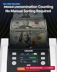 VEVOR Mixed Denomination Money Counter Machine, 1200 Notes/Minute, Cash Counter