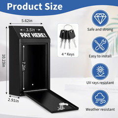 Metal Wall-Mounted Donation Box with Lock, Cash Deposit Slot for Home, Office &
