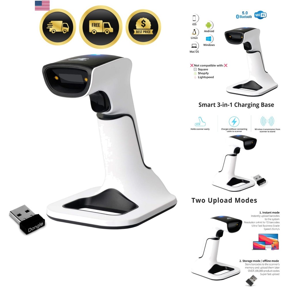 Bluetooth Barcode Scanner Wireless 1D 2D QR Code Reader with Stand, USB Wired…