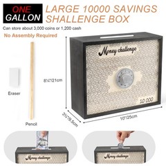 10000 Savings Challenge Box with Lock, Wooden Large 10k Money Saving Box Save…