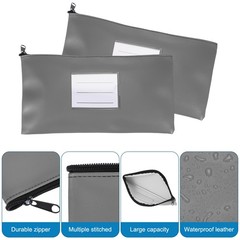11×6 Inch Money Bags with Zipper, 2Pcs PU Leather Cash Pouch, Dark Gray
