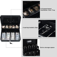xydled Cash Box with Money Tray and Key Lock,Tiered, key lock, Black Lock