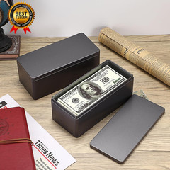 2 Packs Black Metal Cash Box Rectangular Money Organizer with Lid Currency Stora