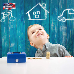 Mini Cash Box with Lock and Slot Small Cash Box with Money Tray Metal Piggy Bank