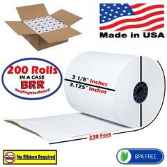 3 1/8 x 230 Thermal Paper 50 rolls x 4 Cases = 200 Rolls BPA Free for Epson