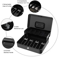 Large Cash Box with Money Tray and Lock, Metal Money Box for Cash, Lockbox 11.8