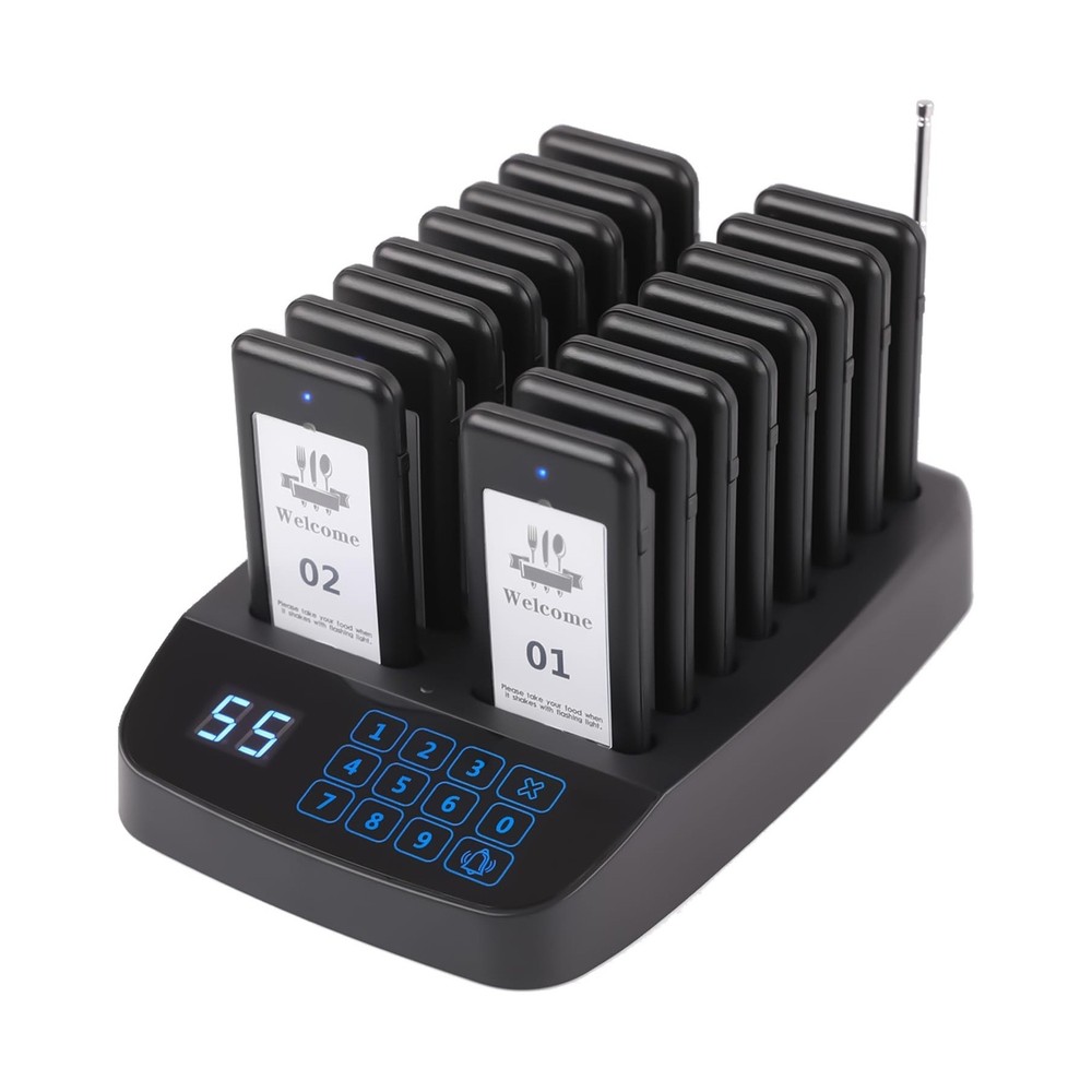 Restaurant Pager System, 16 Wireless Beepers, Touch Screen Keyboard Calling C…