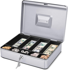 Cash Box with Money Tray and Lock – Metal Cash Box for Small Businesses, 9-Co…