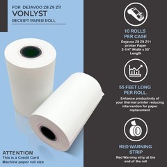 10 Rolls Credit Card Machine Thermal Paper for Dejavoo Z8 Z9 Z11 Terminals