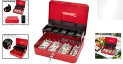 Heavy Duty Red Lock Box with Key & 5-Compartment Organizer – 392 Cubic Inches