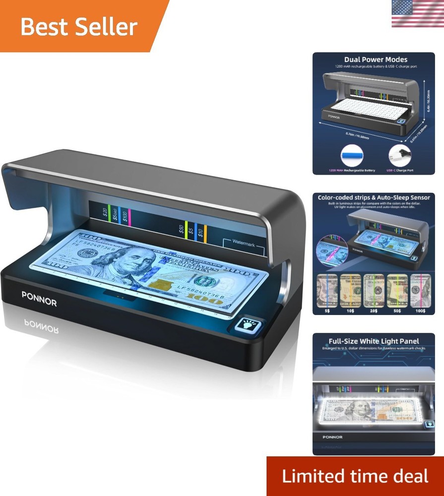 Counterfeit Bill Detector Money Checker Machine with Dual UV LED Light for Cr…