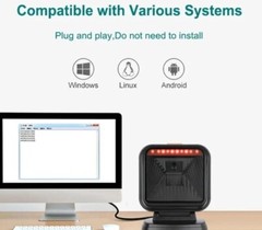 2D 1D QR Desktop Barcode Scanner, OBZ Omnidirectional Automatic Sensing, No Box