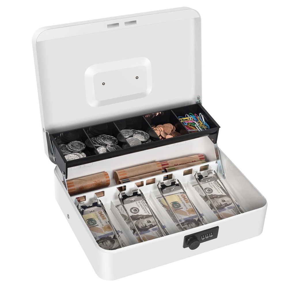 Metal Cash Box Large w/ Combination Lock – 11.8″ Safe Money Register