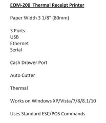 Thermal Receipt Printer – USB, Ethernet/LAN, & Serial Ports – Auto Cutter- Cash