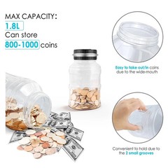 Large Digital Coin Counting Bank 1.8L LCD Coin Jar US Coins Silver