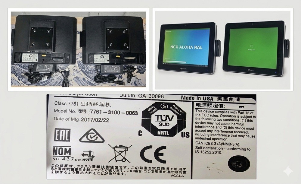 Set Of 2 NCR 7761-3100-0062 15″ Touchscreen Terminal POS w Card Readers No Bases