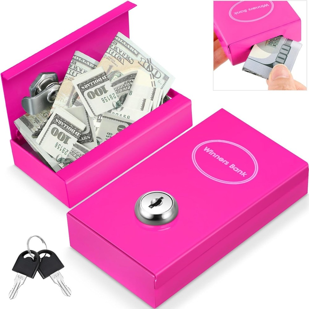 1 Pack Metal Box for Gamblers Pocket Sized Winner Bank Casino Cash Box with 2 Ke