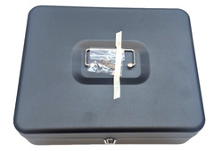 Solid Steel Cash Box With Key Lock And Tiered Tray For Secure Storage