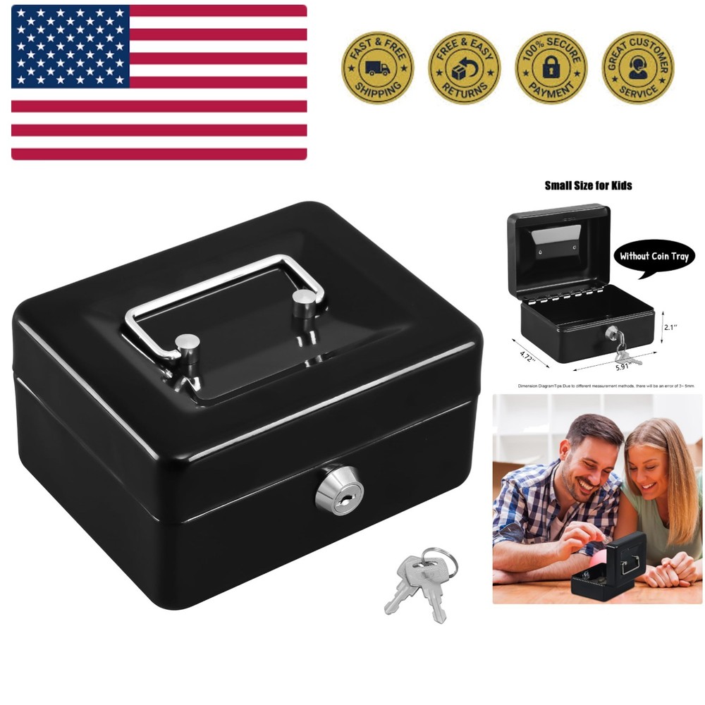Cash Box with Key,Small Safe Lock Box with Portable Handle,Cash Drawer,5.91″x…