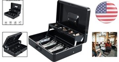 Durable 11.8″ Freestanding Cash Box with Combination Lock and Money Organizer