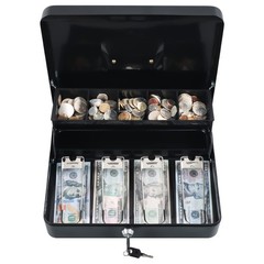 xydled Cash Box with Money Tray and Key Lock,Tiered, key lock, Black Lock