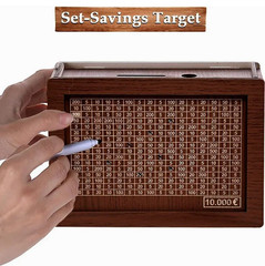 $10000 Cash Vault Wooden Savings Box,Wooden Savings Box with Money Target & Numb