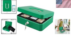 Large Green Lock Box with Money Tray 9.84×7.87×3.54 inch Metal Safe Cash Box