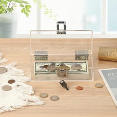 Lockable Money Storage Box Clear Acrylic Cash Holder with Key Lock Cash Organ…