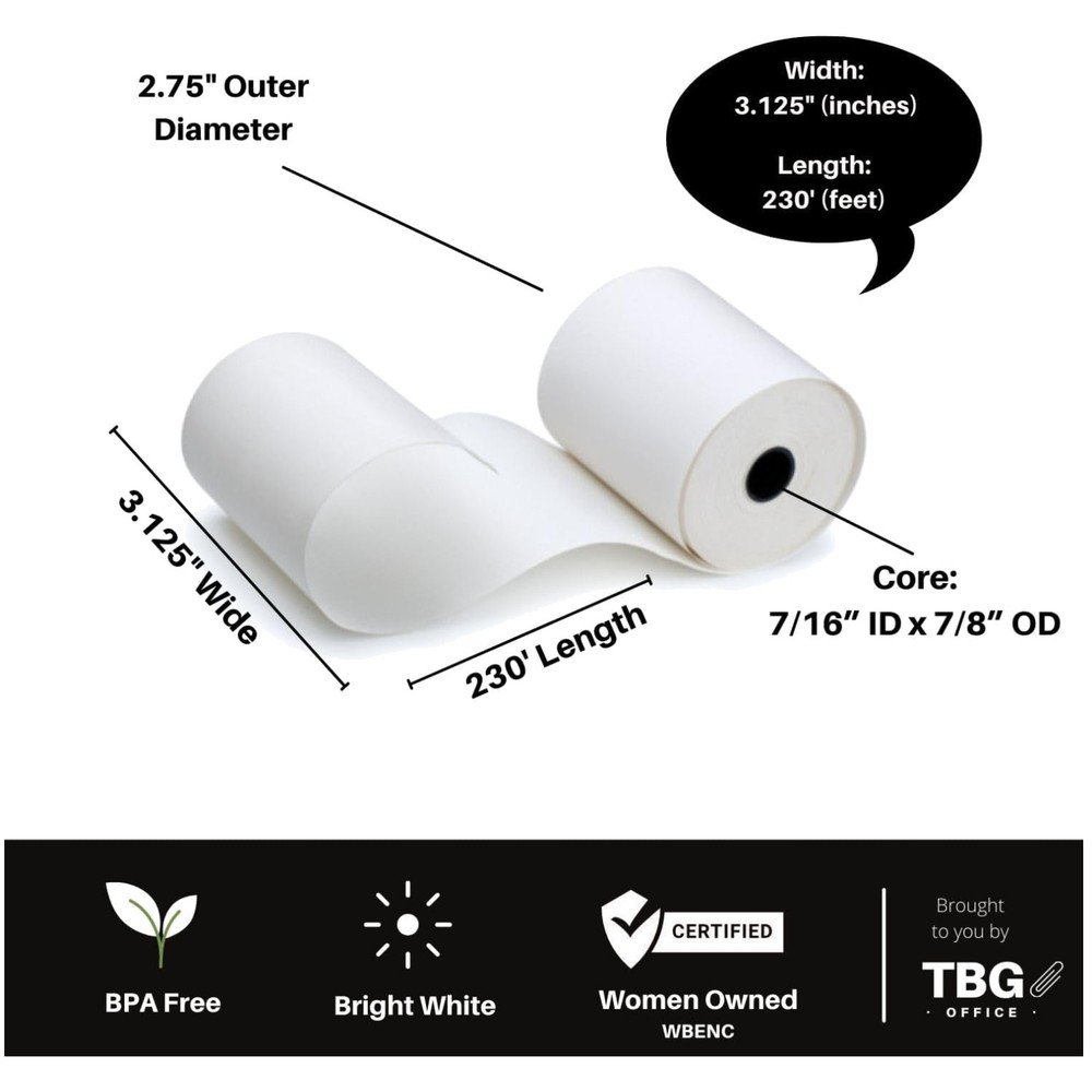 Thermal Printer Paper – 3 1/8″ x 230′ – BPA-Free – 30 Rolls