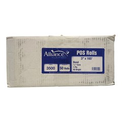 Alliance Bond Paper Receipt Rolls 1 Ply, 92 Bright, 3″x165′, 50 Rolls