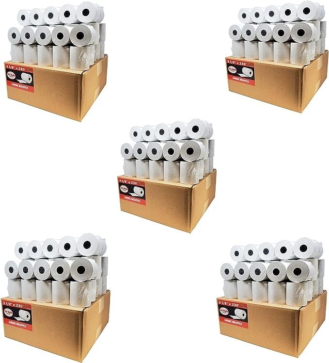 3-1/8″ x 230′ THERMAL PAPER RECEIPT ROLL FITS ALL POS BPA FREE 500 ROLLS, 55 GSM