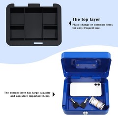 Locking Steel Medium Cash Box with Removable Coin Tray and Key Lock,7.87″X 6.30″