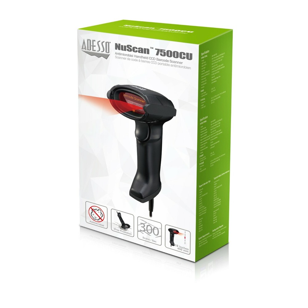 NEW Adesso NuScan 4100B Bluetooth Antimicrobial Waterproof CCD Barcode Scanner