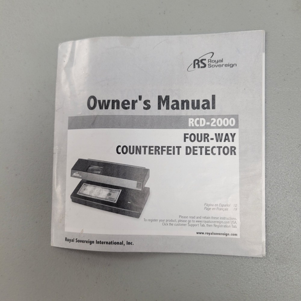 Owner’s Manual rCD-2000 Four Way Counterfeit Detector Royal Sovereign USED