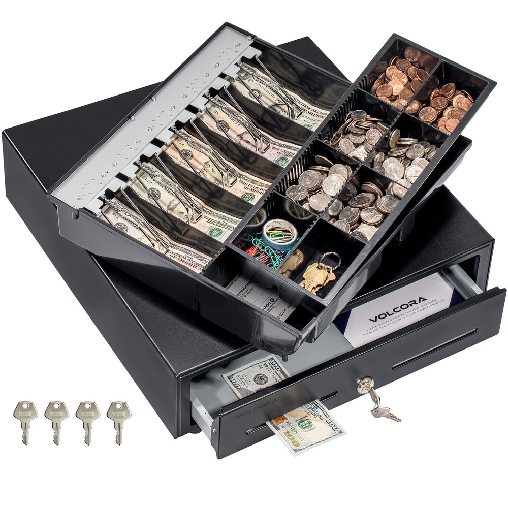 Cash Register Drawer for Point of Sale (POS) System with Fully Removable 2 Ti…