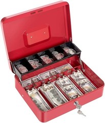 Versatile Red Cash Box with Key Lock and Coin Tray – Portable Security Solution
