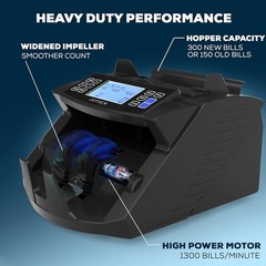 DETECK DT200 Money Counter Machine with Value Count Large 4” LCD Display Black