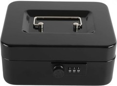 Steel Cash Box Safe with Combination Lock Removable Coin Tray Medium Black