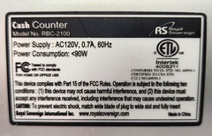 Royal Sovereign Cash Counter Model RBC-2100 No Handle 120V AC Tested Working