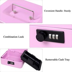 Medium Cash Box W/ Combination Lock Metal Cash Box W/ Money Tray Light