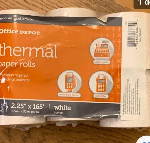 1 pack x 6 Office Depot Brand Thermal Paper Rolls 2-1/4″ x 165′ White